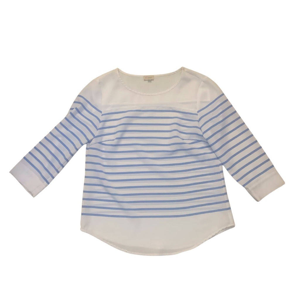 2/$30 Cremieux White Blue Sleeves Striped Mariner Blouse XS Top French Coastal